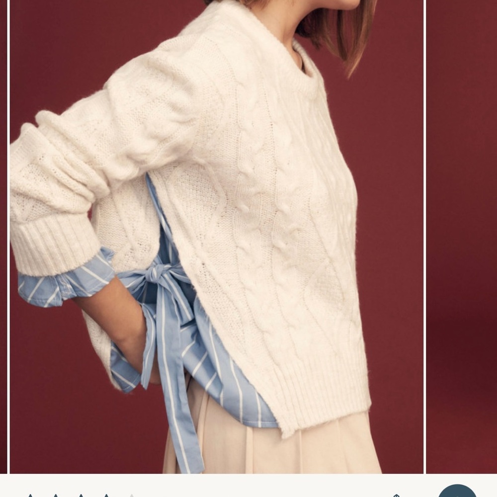 Anthropologie Cream Crew Neck Sweater with Textured Knit